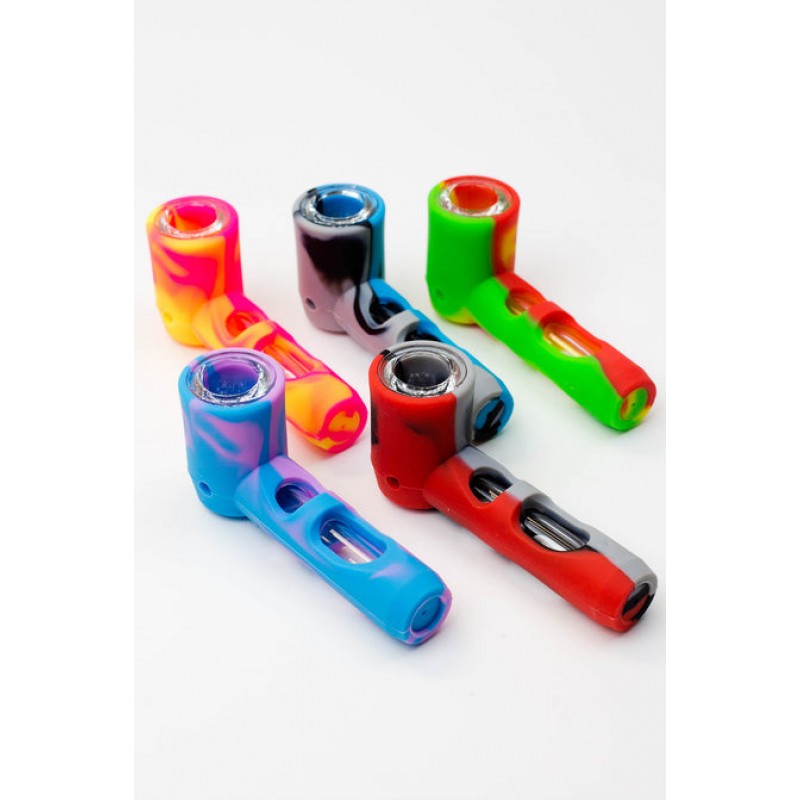 Multi Coloured Silicone Hand Pipe with Glass Bowl ...