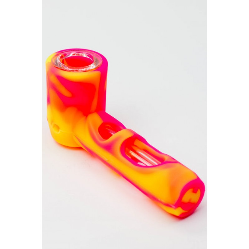 Multi Coloured Silicone Hand Pipe with Glass Bowl and Tube