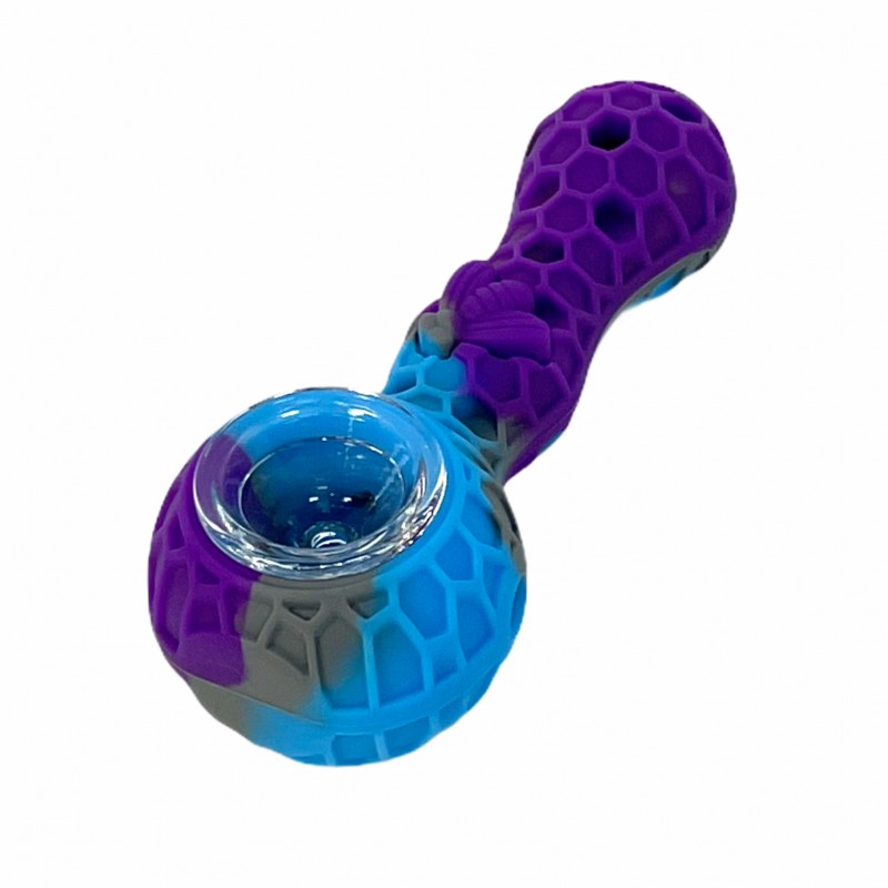 Honey Bee 4" Silicone Hand Pipe with Glass Bowl and Tool