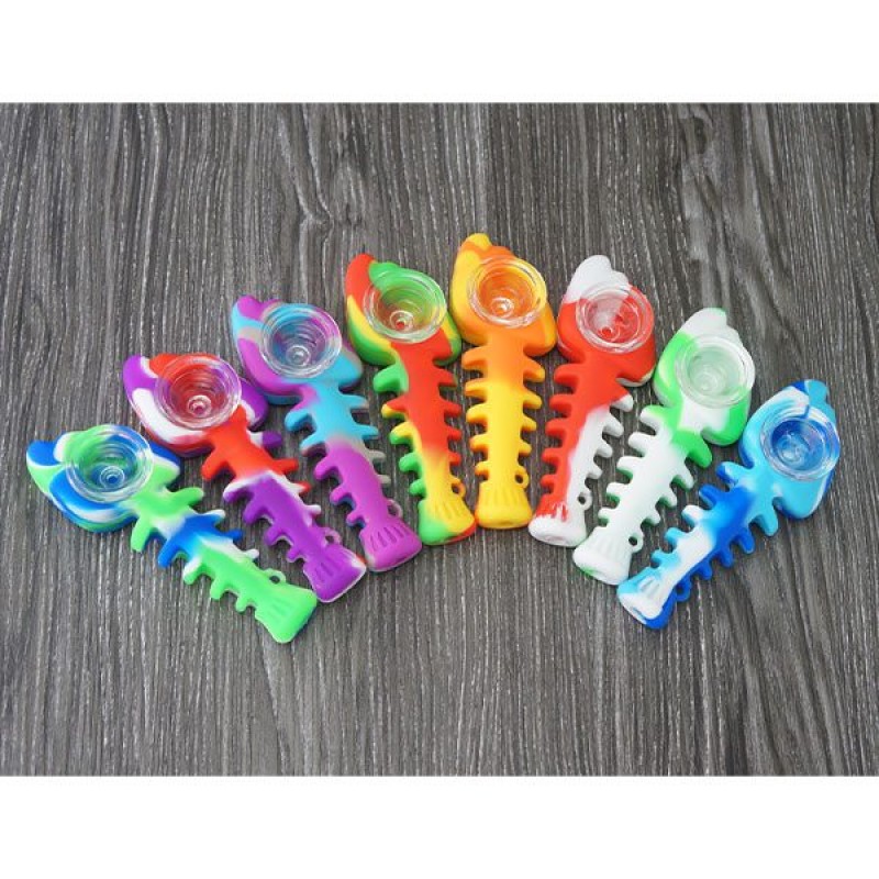Fish Bone Silicone Pipe with Glass Bowl