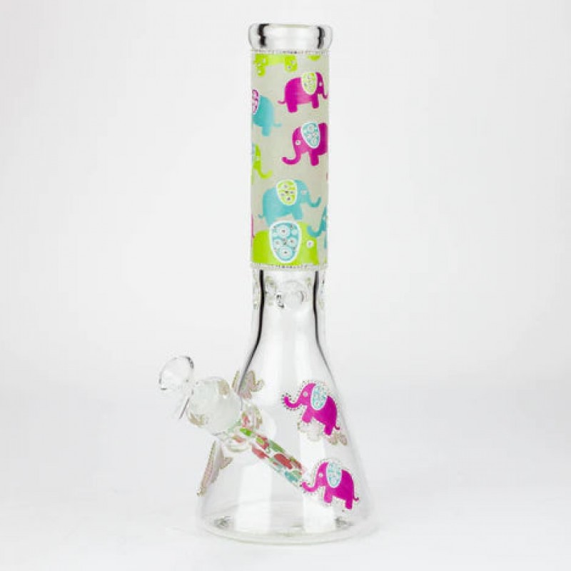 14" Graphic with cubic zirconia decor 7mm glass beaker water bong